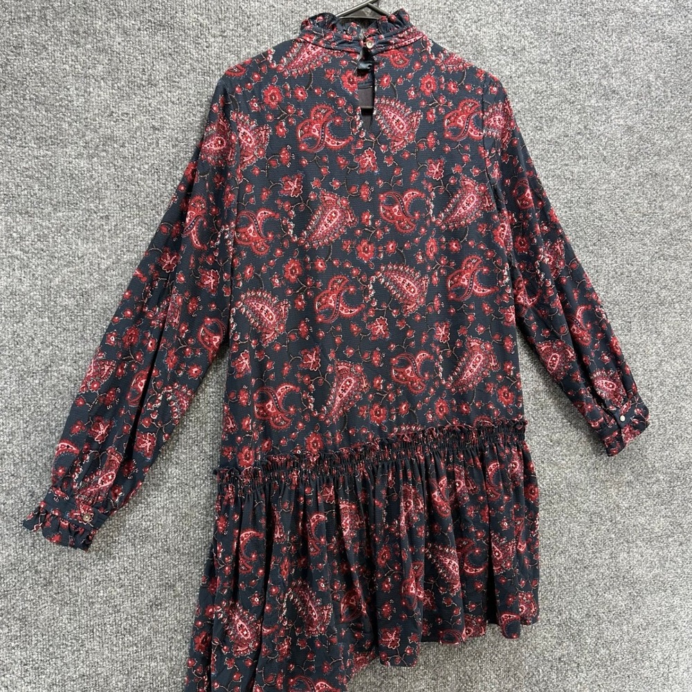 La Vie Rebecca Taylor Navy Red Paisley Ruffle Neck Drop Waist Mini Dress Small - Picture 9 of 12